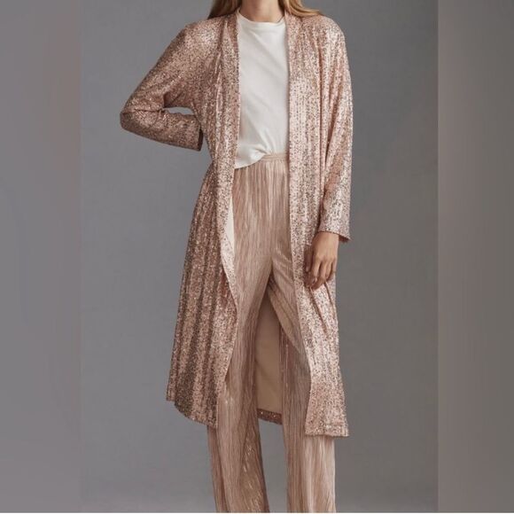 Anthropologie x Mare Mare Rose Gold Sequin Open Duster Sz XS NWT - Picture 15 of 16